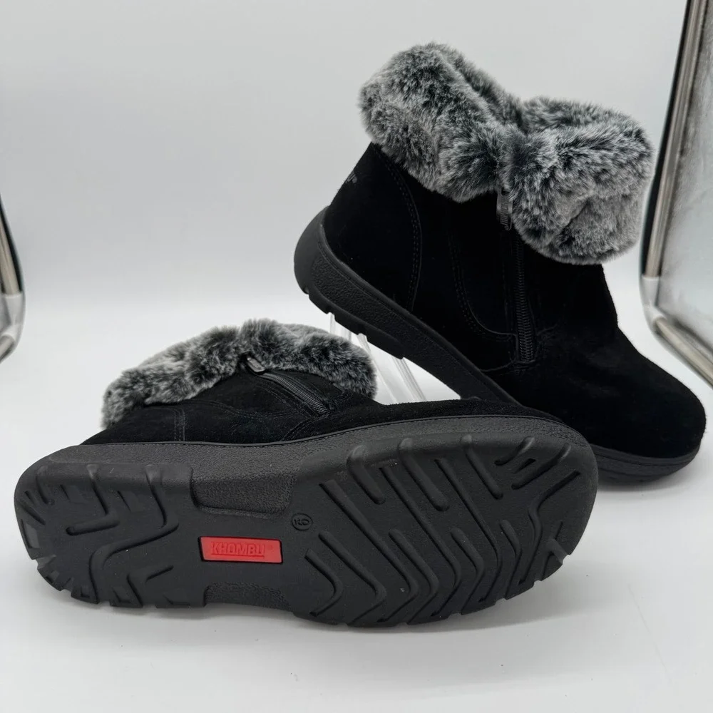 Khombu Jessica Black Suede Leather Faux Fur Lined Winter Ankle Snow Boots 9M